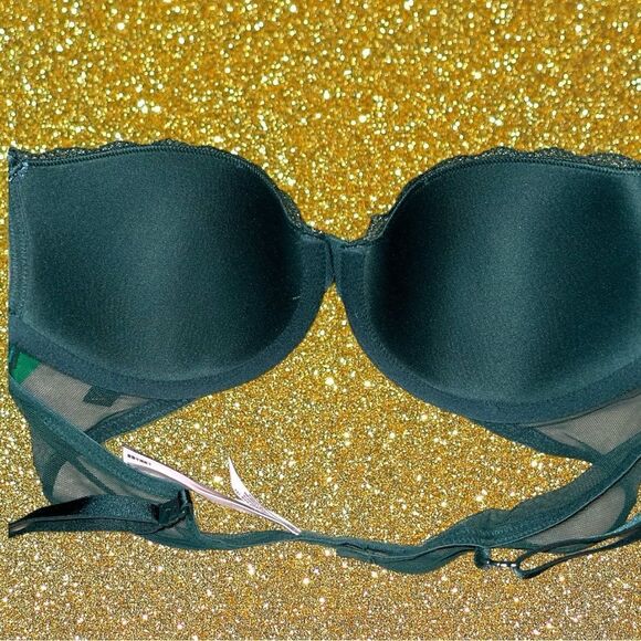Victoria’s Secret dark green adorable bra with gold treading design! New - Picture 5 of 8